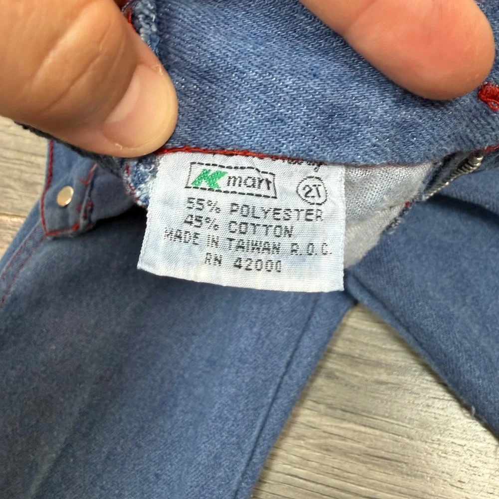 Vintage Kmart Klicks Kids Blue Denim Jeans Red Stitching 2T Taiwan Broken Zipper
